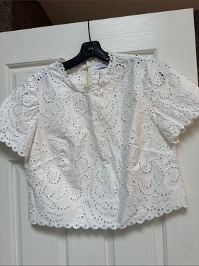 kate spade White Eyelet Broderie Anglaise Short Sleeve Top